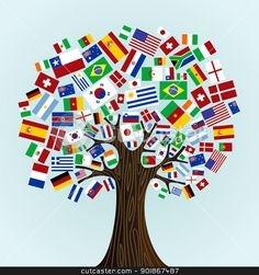 tree with nation flags